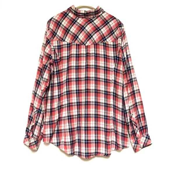 Torrid Plaid Camp Shirt Womens Plus SZ 2X Button Down Red Blue Classic Americana - Picture 3 of 11